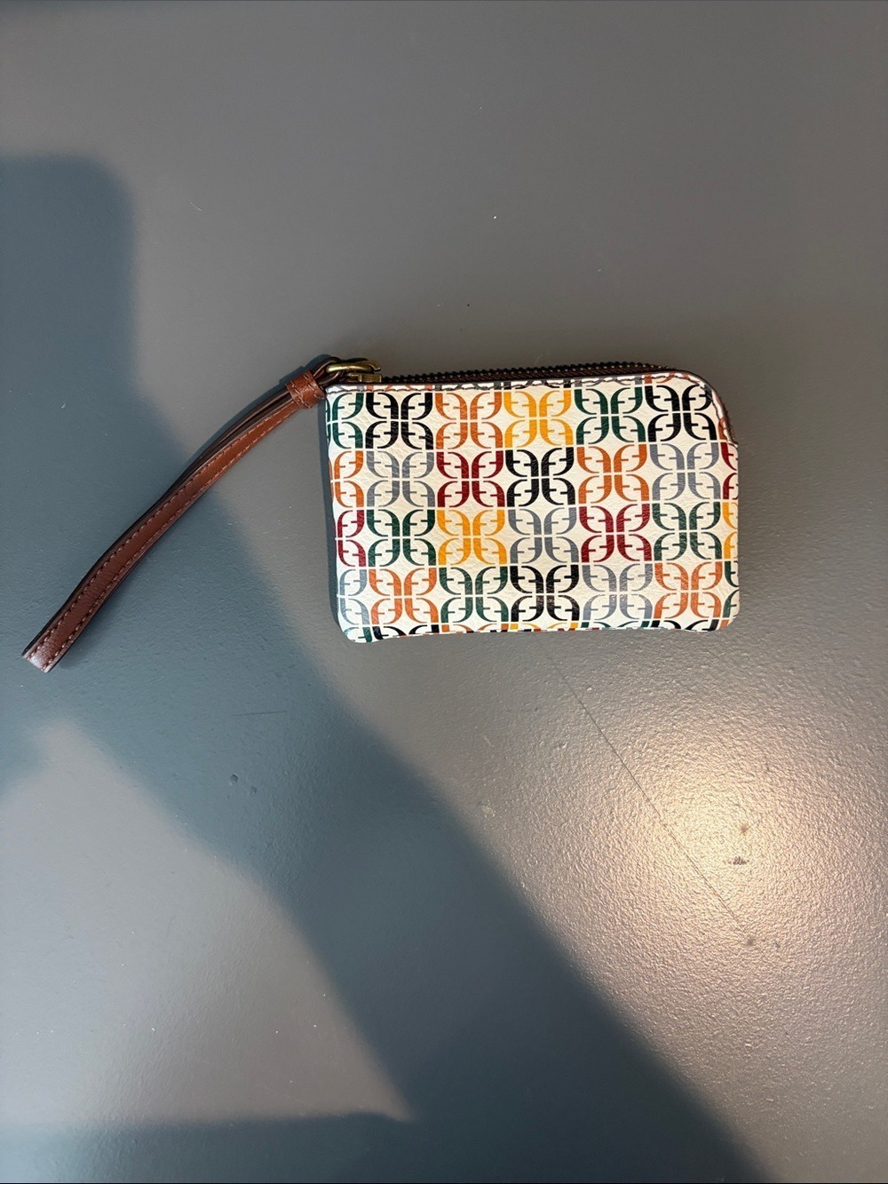 Fossil Multicolor Geometric Wristlet Wallet Y2K Retro Coated Canvas